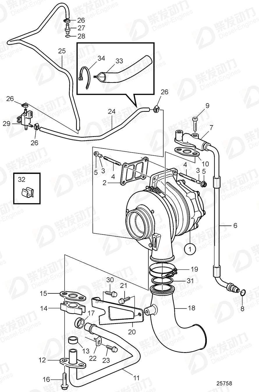 VOLVO V-clamp 3886542 Drawing